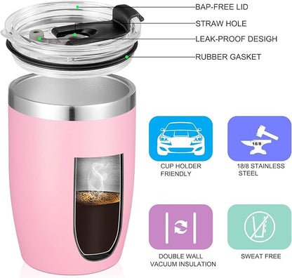 VEGOND Stainless Steel 12 oz Tumblers bulk Vacuum Insulated Double Wall Travel Tumbler with Lid and Straw Reusable Tumbler, Pink 6 pack