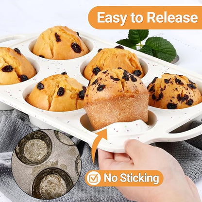 FUNBAKY Jumbo Muffin Pan Silicone with Metal Frame, 3.5 Inch Large Silicone Muffin Pan 1 Pack Confetti