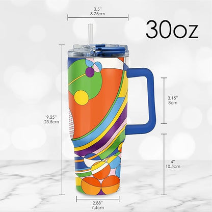 RainCaper 18/8 Stainless Steel Insulated Water Tumbler with Straw | 30oz, BPA-Free, Double Wall for Hot & Cold | Travel-Friendly, Cup Holder Ready (Frank Lloyd Wright March Balloons)