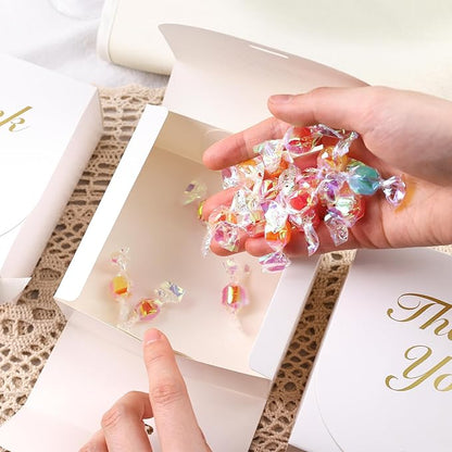 VGOODALL 20PCS Thank You Gift Boxes, 4.5x4.5x1.9Inches Mini Party Favor Boxes White Treat Bags with Bow Ribbon for Wedding Bridal Baby Shower Birthday Party