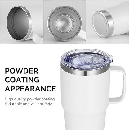 VEGOND 20 oz Tumbler with Handle Lid and Straw, Stainless Steel Insulated Travel Coffee Mug Spill Proof Double Wall Metal Tumbler Cup Keeps Drink Hot and Cold, White 1 Pack