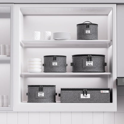 YearningHome China Storage Containers,Hard Shell Box with Felt Dividers for Dishes,Dinnerware,Plates,Mugs,Wine and Glasses,Mugs,Stackable Fine China Storage for Moving and Packing 5 Piece,Grey