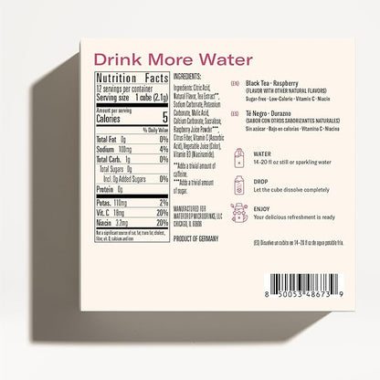 Waterdrop Hydration Cubes, Iced Tea Raspberry, 230 MG Electrolyte & Vitamin Blend Drops for Still & Sparkling Water, Vitamin C & B3, On The Go, Low Calorie, Zero Sugar, Non GMO & Gluten Free, 24 CT