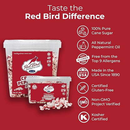 Red Bird Crushed Peppermint Puffs, Soft Crushed Peppermint Candy Topping for Baking, Ice Cream & Drinks, 3 lb Tub