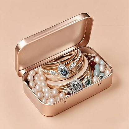 Small Metal Box With Lid-Cookie Tins Metal Tins With Lids Lens Wipes Storage Container Mini Portable Box,Empty Hinged Tin,For Organize Mint Candy Jar,Sewing (Rose Gold, 6 Pcs 3.7" x 2.4" x 0.8")