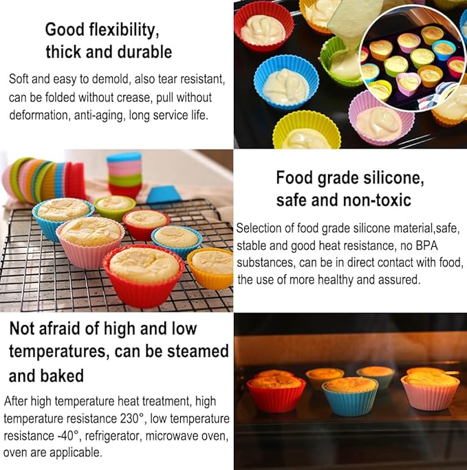 AKOAK Reusable Silicone Non-stick Baking Cups, Cake Molds, Kitchen Baking Cooking Accessories, DIY Cake Making Tools - Pack of 10 (Red)