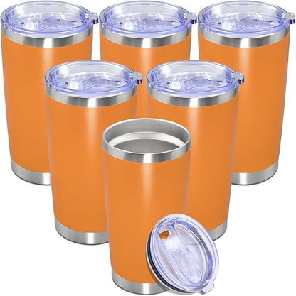 20 oz Tumbler with lid Double Wall Vacuum Insulated Tumblers Stainless Steel Coffee Mug Travel Coffee Tumbler Powder Coated Tumbler Cup Keep Hot&Cold - (Orange 6 Pack)