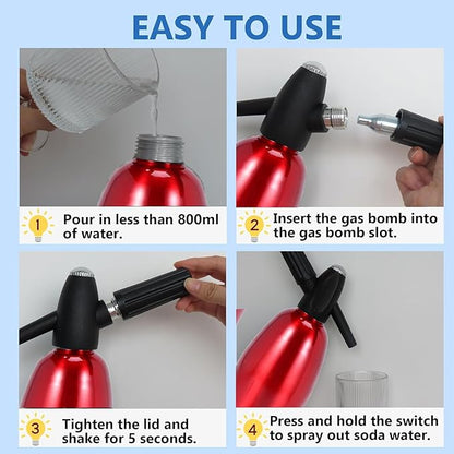 Soda Siphon, Portable Sparkling Water Maker for Home & Outdoor Use, 1L Carbonated Water Machines Soda Maker DIY Seltzer Water Maker for Fresh Soda, Cocktails, Use 8g CO2 Cartridges (Not Included)