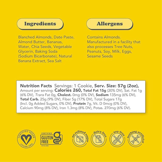 Love + Chew Superfood Soft Baked Cookies, Banana Bread Flavor, Plant Based Cookie Made With Almonds, Chia Seeds, & Bananas for Kids and Adults, Vegan Snacks, Gluten Free, Paleo, Non GMO, 10 Pack