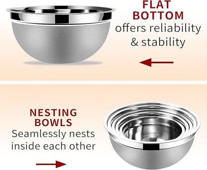 Lazycorner Stainless Steel Mixing Bowls with Airtight Lids Set of 7 Stainless Steel Bowls Set with 3 Grater Attachments Great for Serving & Baking