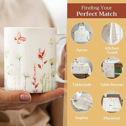 Maison d' Hermine Coffee Mug with Handles Fine Bone China Mugs Pack of One Tea Cups for Hot Beverages Cappuccino Latte Home Restaurant Office Perfect for Gift (Botanical Fresh - Meadow, 12 Ounce)
