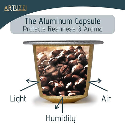 Artuzzi I Compatible Coffee Pods for Nespresso Original Machines I Venezia Lungo Coffee Capsules I Aluminum & Recyclable I Fine Italian Dark Roast Espresso Pods