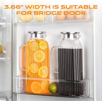 2 Liters/68oz 2 Pack Stripes Glass Pitcher with Lid and Handle for Bridge Door, Aofmee Borosilicate Glass Heat Resistant Dishwasher Safe Iced Tea Jar, Carafe with Scale Line for Hot/Cold Beverage