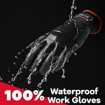 KAYGO Waterproof Work Gloves for Men and Women, Rubber Coated Non-slip Working Gloves for Garden, Outdoor Construction,KG150,Black,M