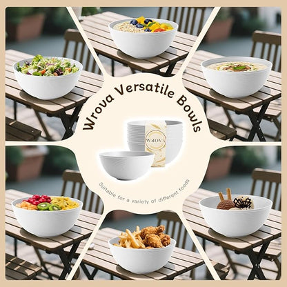 White Wheat Straw Bowls for Cereal and Salad,Alternative Plastic Bowls Set of 6,40oz Unbreakable Soup Bowls suitable for Kitchen,Party,Camping and R.V.