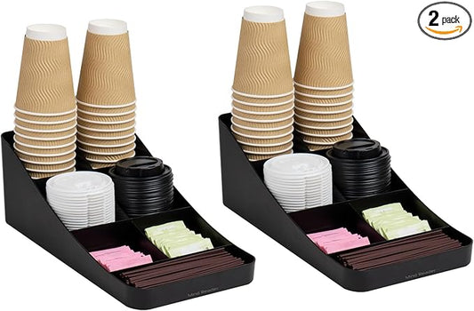 Mind Reader Cup and Condiment Station, Set of 2, Countertop Organizer, Coffee Bar, Kitchen, 7.25" L x 15.5" W x 5.25" H, Black