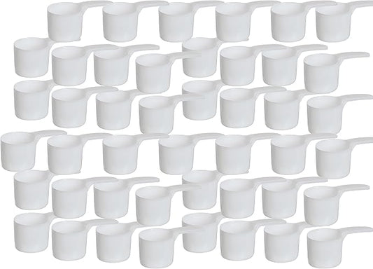 70 mL Plastic Measuring Packaging Scoop (=70 cc/ = 4.73 Tablespoon/ = 2.37 fl oz/ = 0.3 Cup), Meidum Handle - to Measure and Dispense Spices, Granules, Powders, for Seeds Packing (50)
