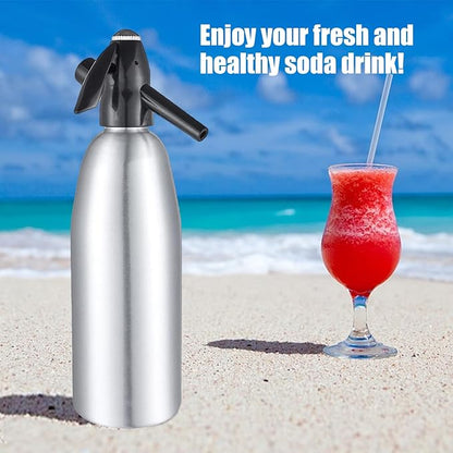 1L Portable Home Soda Maker – Aluminum Soda Siphon, Vintage Seltzer Bottle for DIY Homemade Carbonated Drinks, Sparkling Water Maker for Healthy Soda Water & Cocktails (Silver)