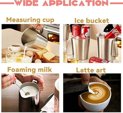 Stainless Steel Measuring Cup Pitcher with Marking with Handle for Milk Froth Latte Art (32OZ/1 Liter)
