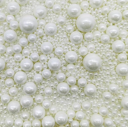 Edible White Sugar Pearls Sprinkles Candy Mix Size Pearls Cake Decorations Cupcake Toppers Cookie Decorating Perfect for Wedding Party Valentine Halloween Christmas Supplies 4.58OZ