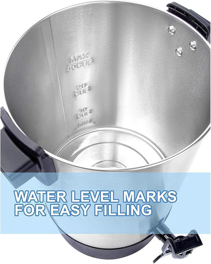 SYBO SR-CP35C Commercial Grade Stainless Steel Percolate Coffee Maker Hot Water Urn for Catering, 30-Cup, 3.5L, Metallic
