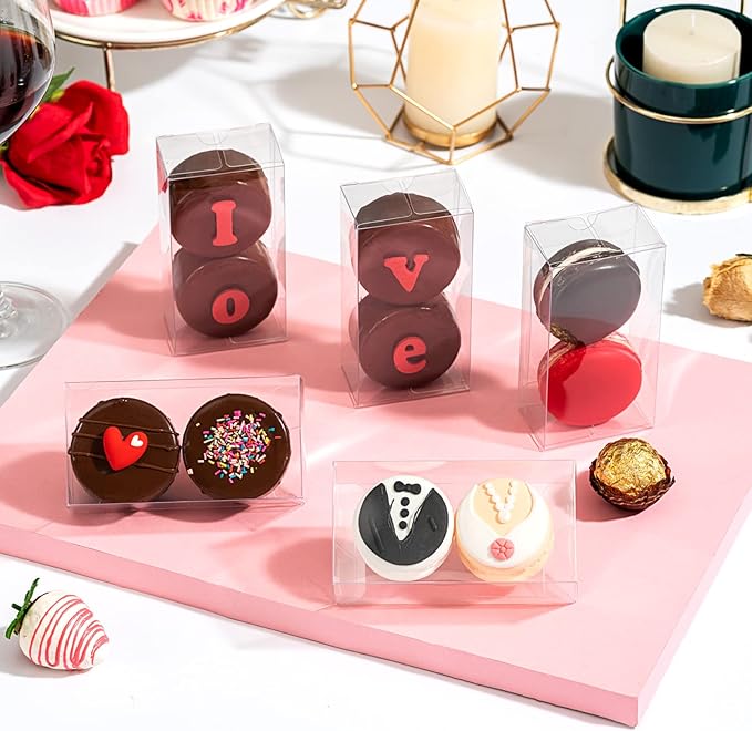 50 Pack Clear Macaron Boxes for 2, Mini Treat Boxes Chocolate Covered Orec Boxes Chocolate Truffle Boxes Browines BoxesPastry Boxes Candy Boxes(4.17" x 2.17" x 1.38")