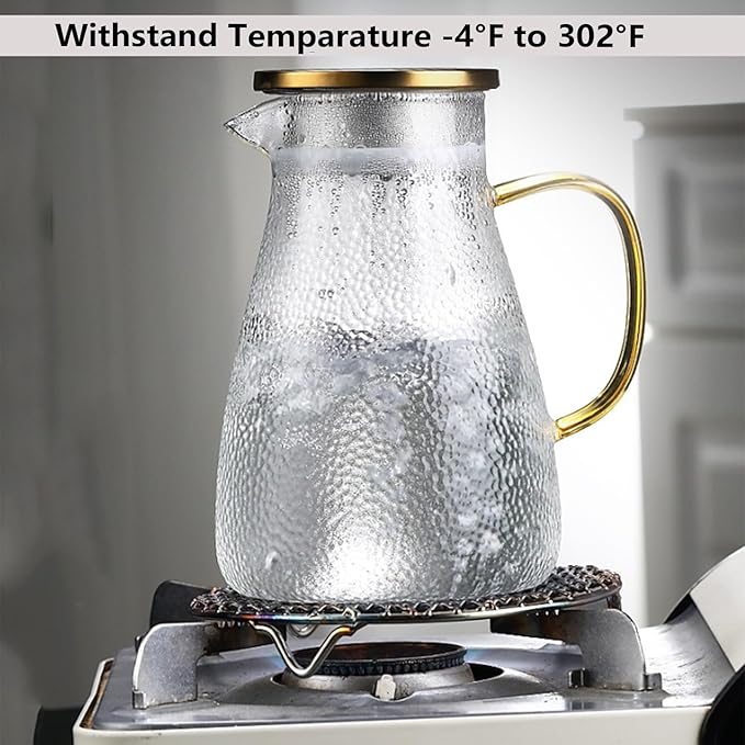 Xrrxy 2L/68oz Water Pitcher Glass Pitcher with Lid and Handle, Heat/Cold Resistant Borosilicate Glass Water Carafe for Coffee, Lemonade, Iced Tea,Beverage, Water Glass Jug