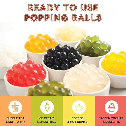 Fanale Raspberry Popping Boba Pearls, Vegan, Non GMO, Gluten Free, Fat Free, Perfect for Bubble Tea, Smoothies, Ice Cream, Desserts, and Beverages.