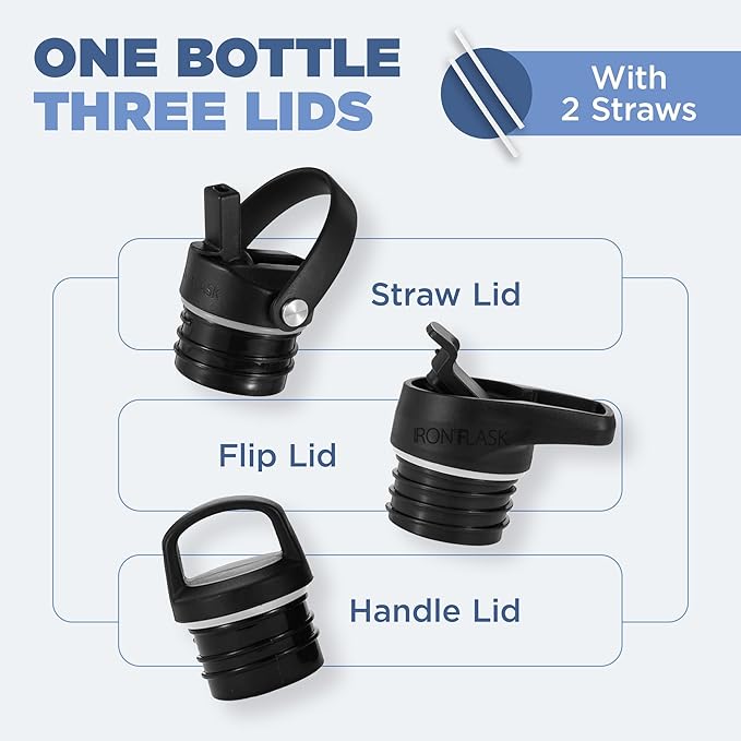IRON °FLASK Sports Water Bottle - 24 Oz - 3 Lids (Narrow Straw Lid) Leak Proof Vacuum Insulated Stainless Steel - Hot & Cold Double Walled Insulated Thermos, Durable Metal Canteen