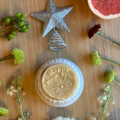 Wood Cookie Stamp, 2.5 Inch (Happy New Year CS-107)