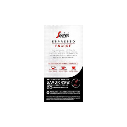 Segafredo Zanetti Espresso Capsules – Aluminum Pods for Nespresso Original Machines – Medium-Dark Roast Premium Espresso with a Rich Aroma – Balanced, Intensity 10 – Encore, 10 Count