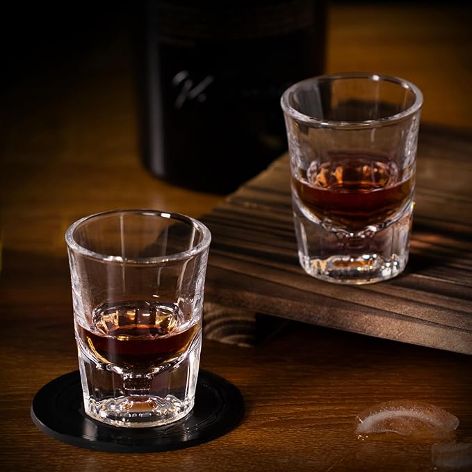 KAMMAK 2 Pack Shot Glasses Bulk 2.5oz Cool Shot Glasses with Heavy Base for Whiskey, Vodka in Bar And Party Gifts for Men, Whisky Lovers, Wedding, Anniversary, Birthday
