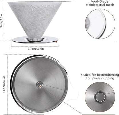 Coffee Strainer, V60 Pour Over, 18/10 Stainless Steel Laser Coffee Dripper, Fine Mesh Double Layer Metal Cone Filter, Colador De Cafe, Coffee Maker 1-4 Cup
