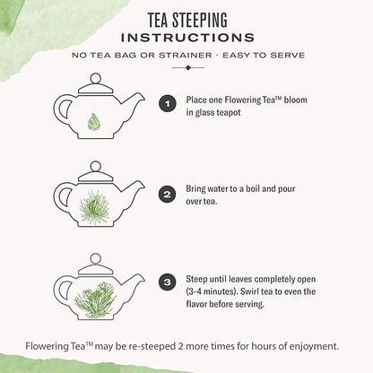 Numi Organic Tea Flowering Tea Gift Set, 6 Tea Blossoms with 16 Ounce Glass Teapot in Elegant Bamboo Case (Packaging May Vary)
