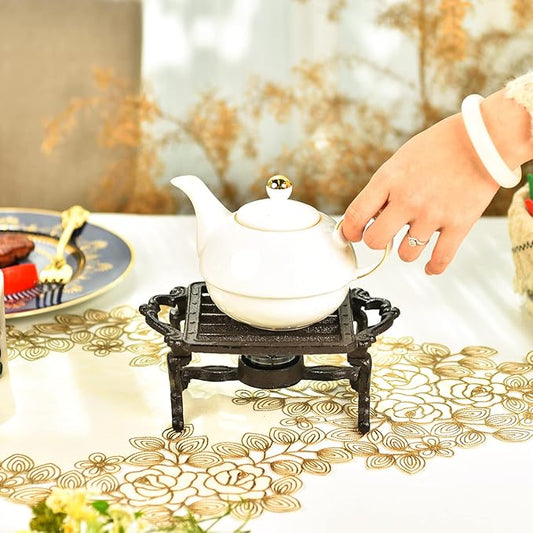 Sungmor Heavy Duty Cast Iron Teapot Dish Warmer Stable Holder for Tealight Stand | Tealight Warmer Decorative Stove for Villa Yard Balcony-Square