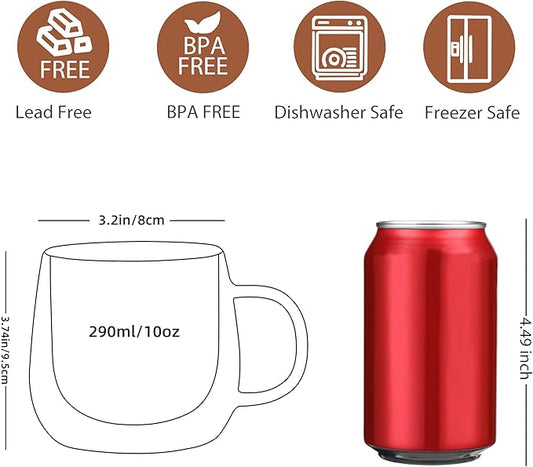 CNGLASS 10oz Double Walled Glass Coffee Mugs(4-pack),Clear Coffee Cups with Handle,Glass Espresso Mugs for Latte,Cappuccino,Tea