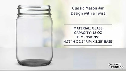 DISCOUNT PROMOS Decorating Mason Jars 12 oz. Set of 10, Bulk Pack - Glass Jars for Overnight Oats, Candies, Fruits, Pickles, Spices, Beverages - Black