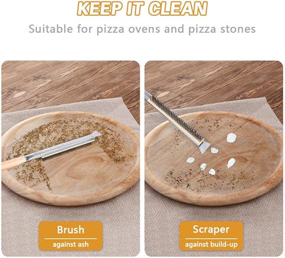 Pizza Oven Brush, 21" Brush and Stainless Steel Scraper for Pizza Stone, BBQ Grill Cleaning Brush Non Scratch Heat Proof Stainless Steel Bristles with Screwdriver for Pizza Oven and Accessories