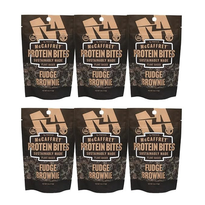 McCaffrey Protein Bites – Fudge Brownie Flavor – 6 Multi-Serving 4oz Bags – 4g of Protein per Serving – Gluten-Free, Vegan, High Fiber Energy Snack for Active Families