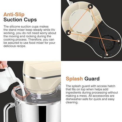 Mini Angel Stand Mixer,10-Speed Kitchen Electric Mixer,Tilt-Head Food Mixer with Dough Hook, Wire Whisk, Flat Beater, Stainless Steel Bowl (White2, 5QT)