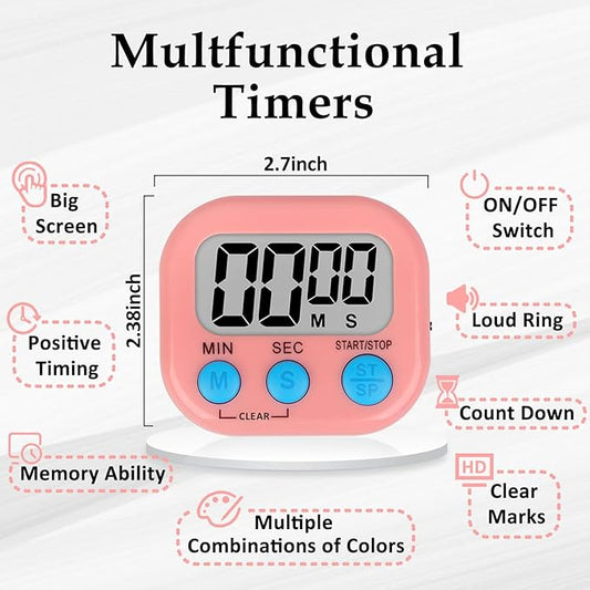 ZILLEEN Classroom Timer for Kids Teachers Digital Timers, Blue Pink 6 Pack