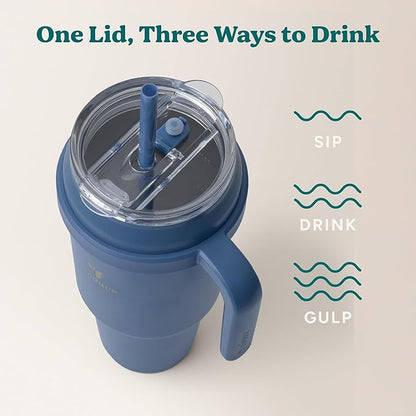 Reduce 50 oz Stainless Steel Tumbler with Handle-Dual-Wall Vacuum Insulated Travel Mug, Sweat-Proof Lid & Reusable Straw - Keeps Drinks Cold for 24 Hrs, Fits Cupholders, Dishwasher Safe-Elemental Blue