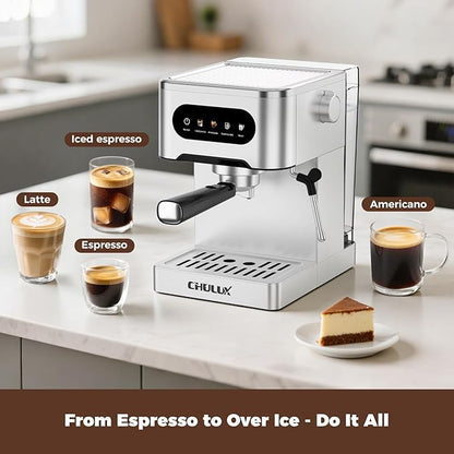 CHULUX Cold Brew Espresso Machine, 20 Bar Stainless Steel Touchscreen Cappuccino & Latte Machine with Steam Wand for Home