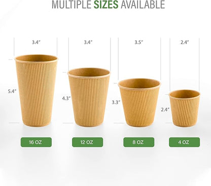 Restaurantware 16 Ounce Ripple Wall Disposable Coffee Cups, 500 Insulated Kraft Paper Tumblerss with Rolled Rim Design, Lids Sold Separately for Hot Drinks like Tea, Hot Chocolate and More