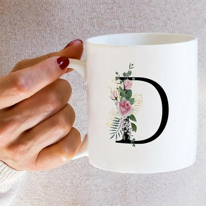Retreez Initial A-Z Floral Botanical Bouquet Alphabet Monogrammed Monogram Mug 11 Oz Ceramic Tea Coffee Mugs - Appreciation Thank You Wedding Birthday Gifts for her friend coworker sister - D Initial
