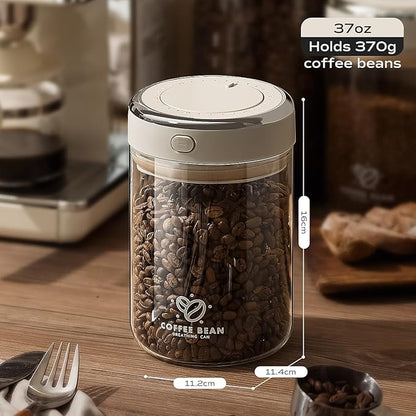 Coffee Canister with Premium Glass - Airtight Coffee Container with One-Way CO2 Valve and Freshness Tracker, Perfect for Coffee Bean Storage,(37 oz / 1100ml)