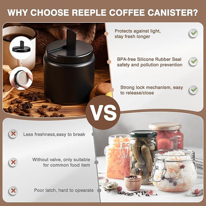 Coffee Canister, Premium Large Stainless Steel Insulated Vacuum Coffee Bean Storage Container Travel Jar, Kitchen Food Airtight Coffee Grounds Container for Tea, Sugar, Flour (26oz-Black)