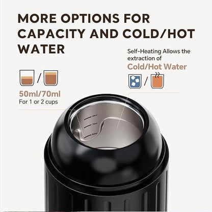 Rich Crema Portable Electric Espresso Coffee Maker, Fast self-heating 2 IN 1 Extraction System Espresso Machine,Support Ground Coffee and NS capsule, for Travel,Car,Hiking,Climbing（Black）