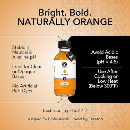 Dolce Flav Natural Orange Food Coloring – 2 oz Bright Plant-Based Liquid Dye | Water-Soluble Color for Baking, Drinks & Desserts | Graduated Dropper Included | No Artificial Dyes | Kosher | Made in USA