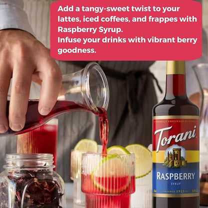 Jimoco® Syrup Pump Dispenser + Torani® Raspberry Syrup, 25.4 oz - Coffee Syrup Pump & Flavoring Bundle